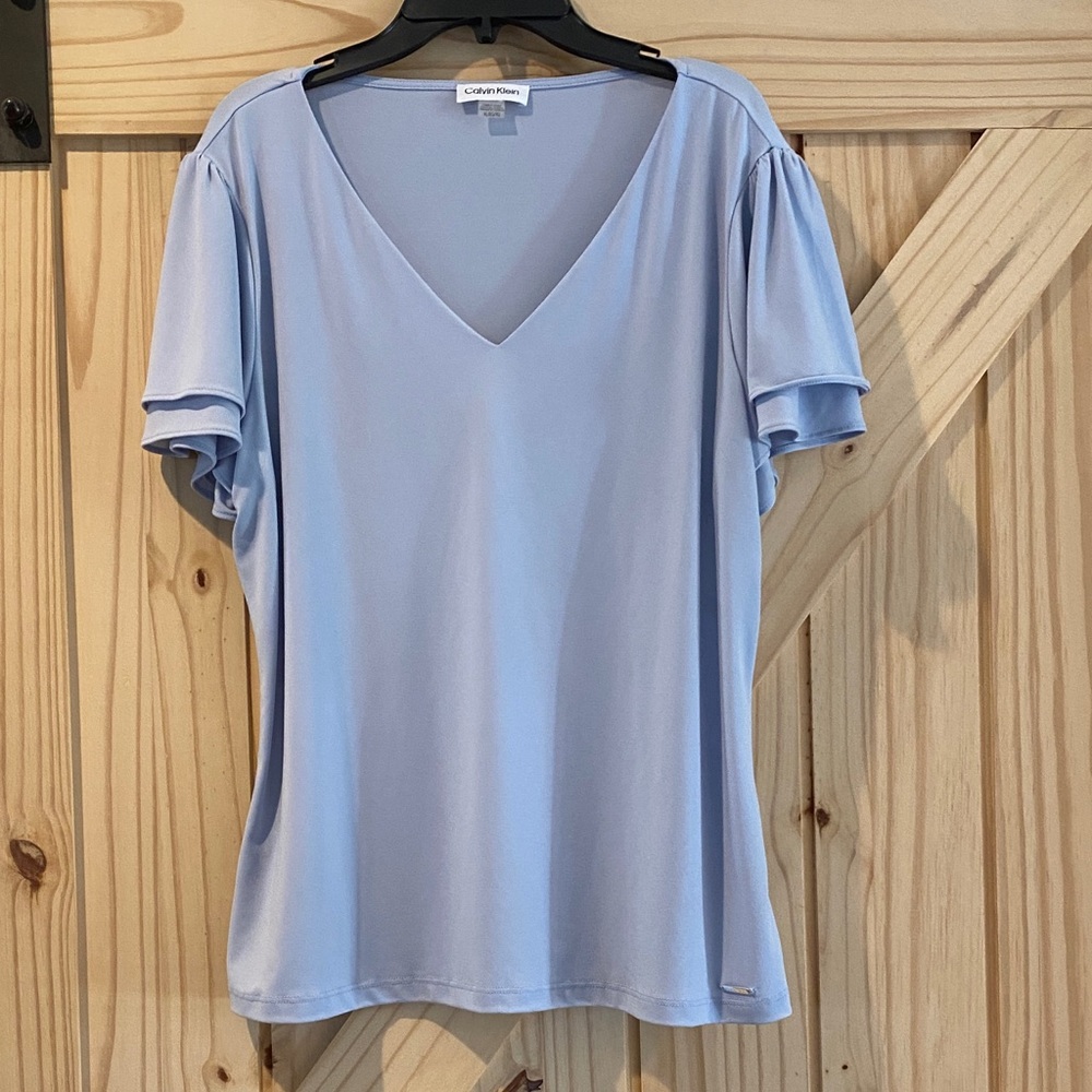 Calvin Klein Collection Light Blue Women's Blouse, XL, Stretch